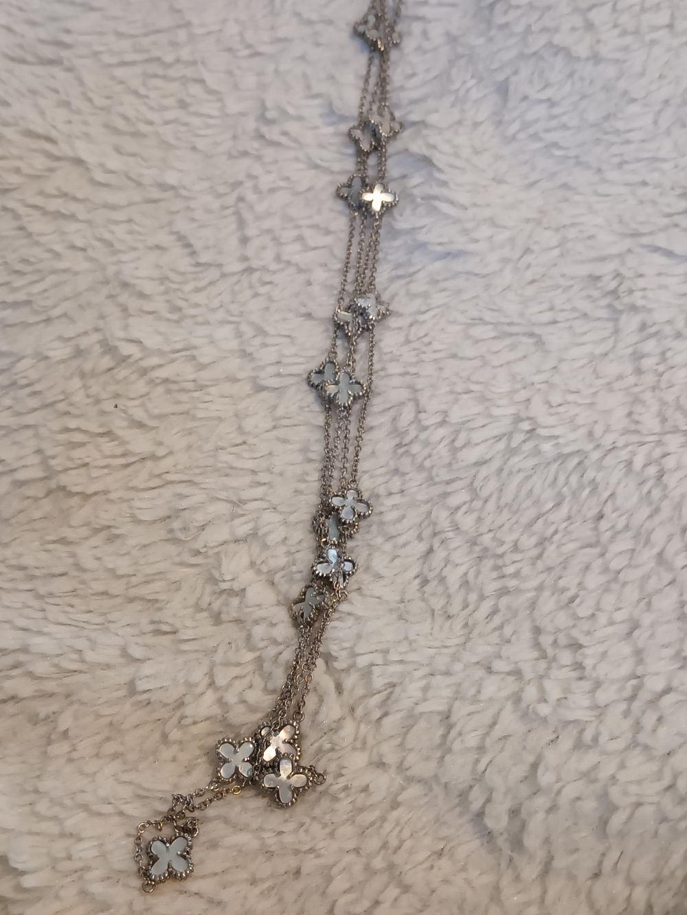 Sterling Silver-Tone Clover Pendant Layered Necklace - White pearl
